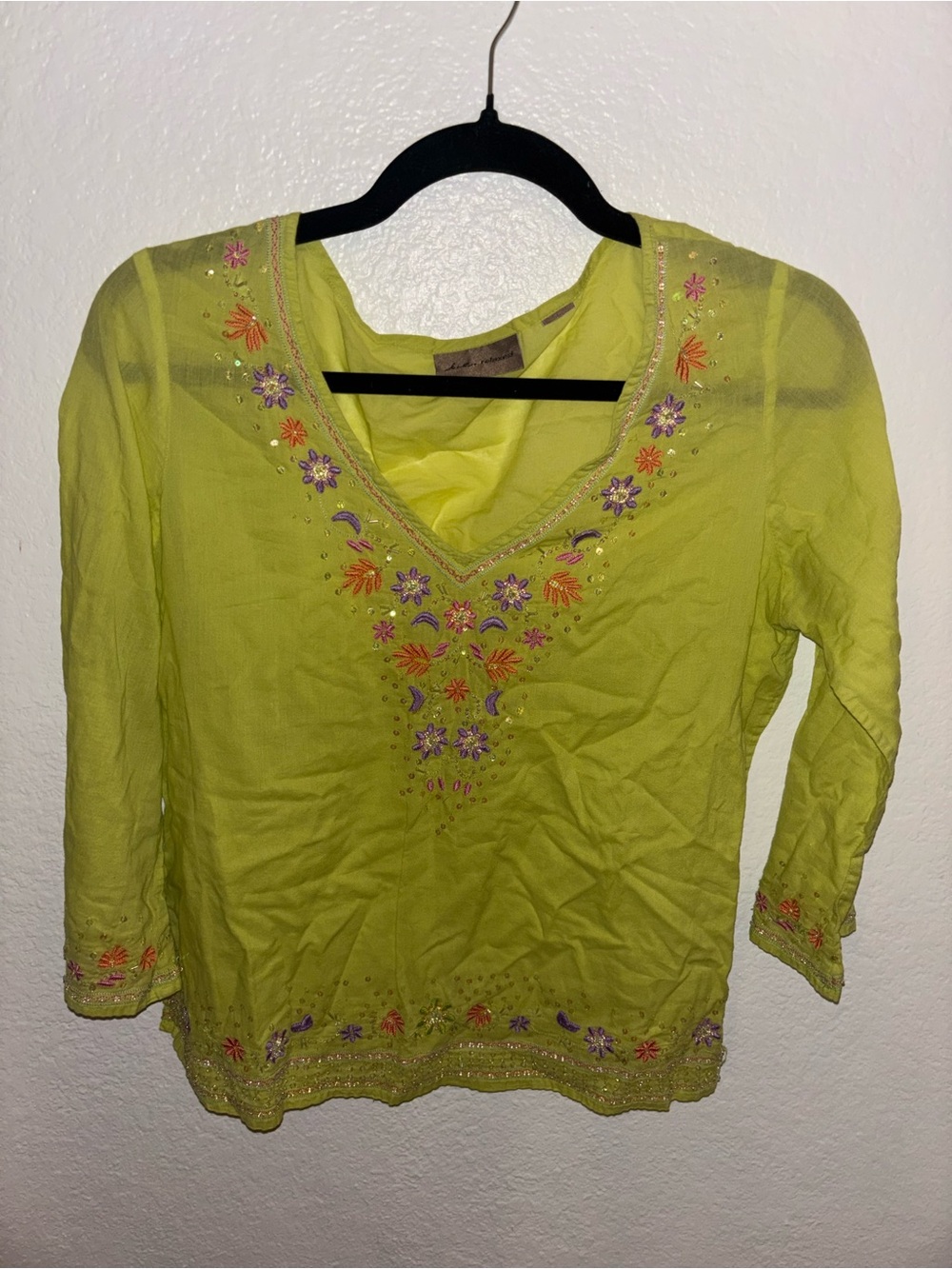 Vintage Y2K Beaded Embroidered V-Neck Women's Top